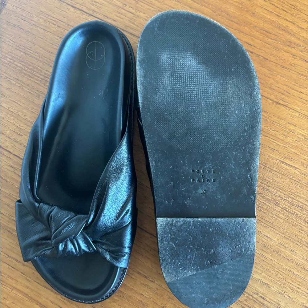 Porte and Paire Leather Knot Slides Sandals, size 37 - Picture 8 of 8
